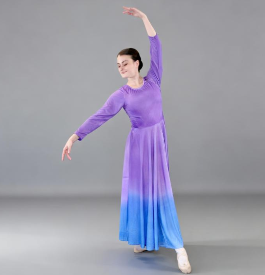 Danzcue Womens Praise Watercolor Long Sleeve Dance Dress