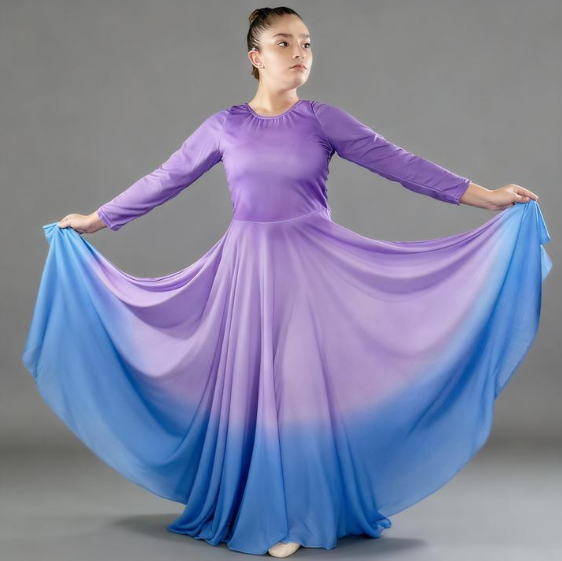 Danzcue Girls Praise Watercolor Long Sleeve Dance Dress