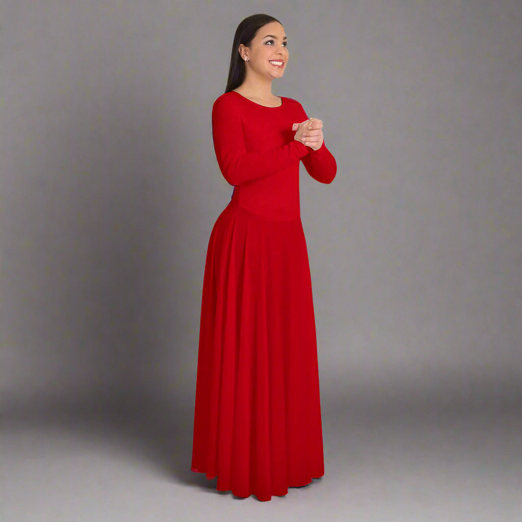 Body Wrappers Praise Full Length Long Sleeve Dance Dress - Scarlet