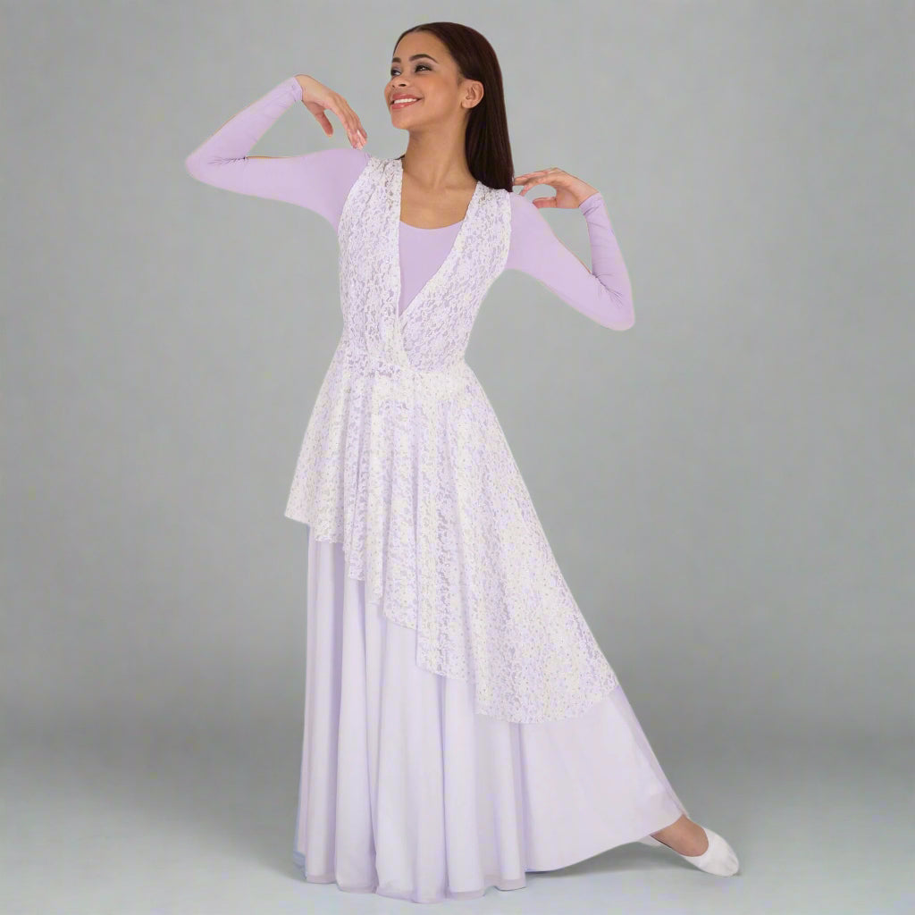 Body Wrappers Praise Dance Lace Asymmetrical Overlay - White