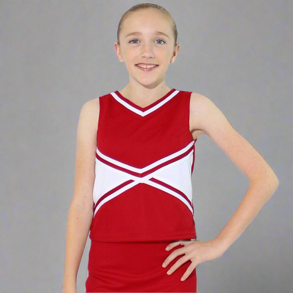 Danzcue Child 2-Color Kick Sweetheart Cheerleaders Uniform Shell Top - Scarlet/White