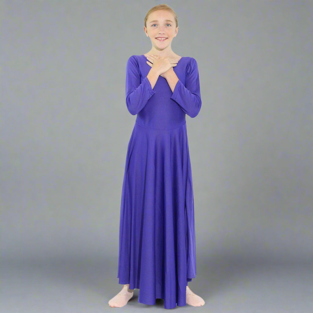 Danzcue Praise Full Length Long Sleeve Child Dance Dress - Deep Purple