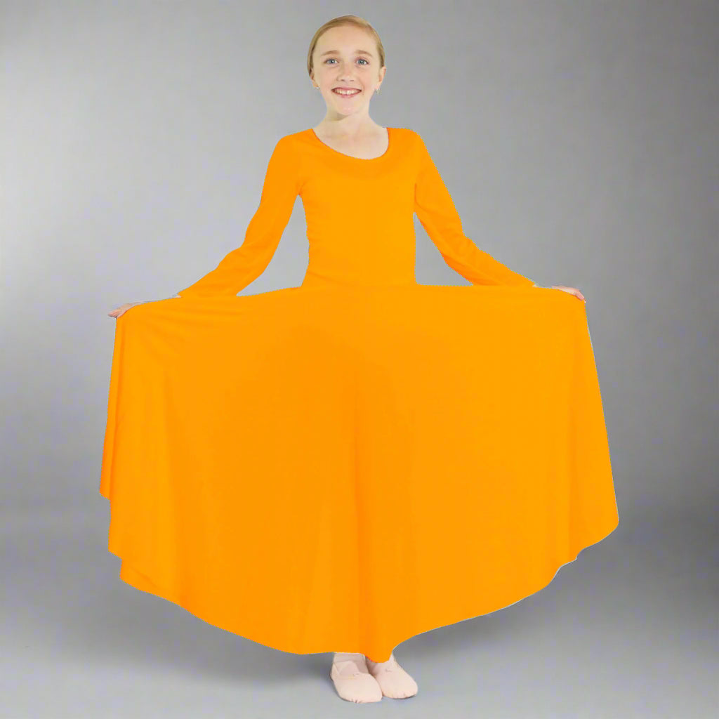Danzcue Praise Full Length Long Sleeve Child Dance Dress - Orange