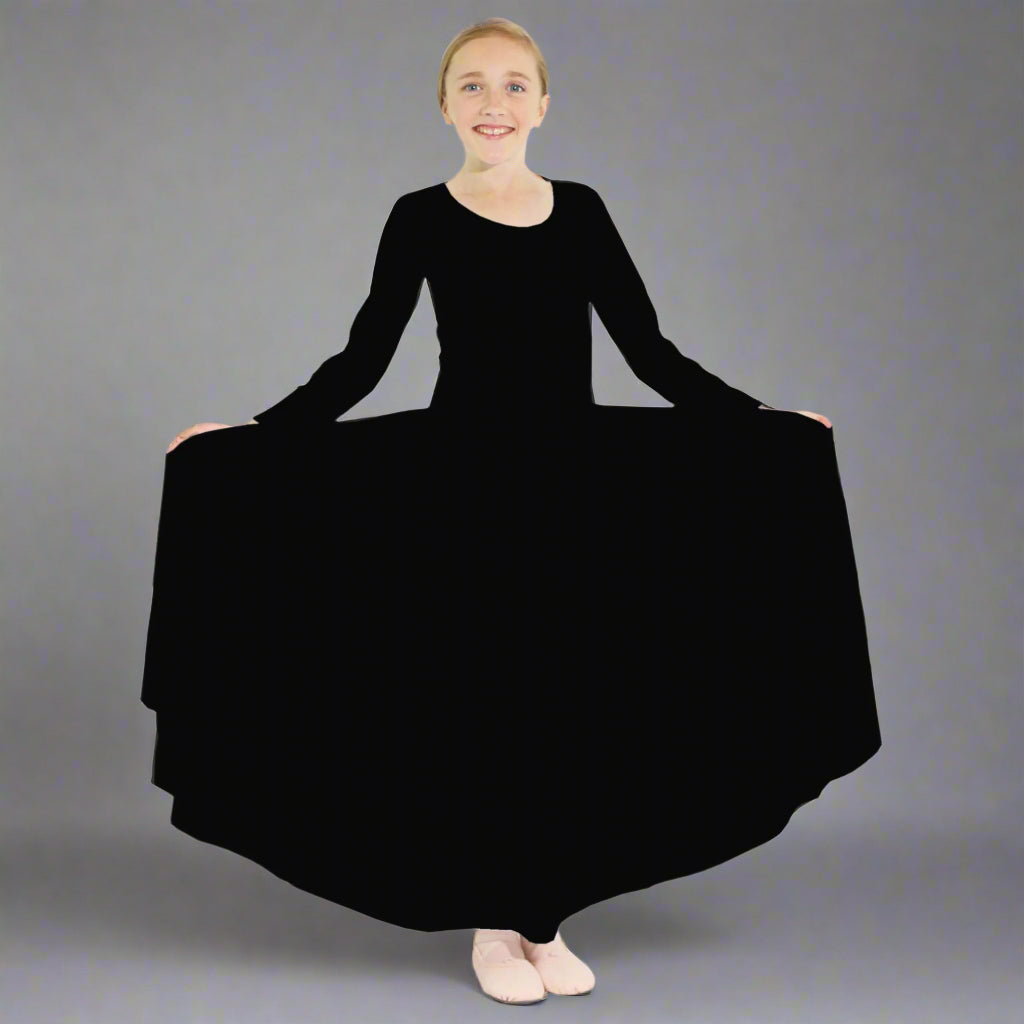 Danzcue Praise Full Length Long Sleeve Child Dance Dress - Black
