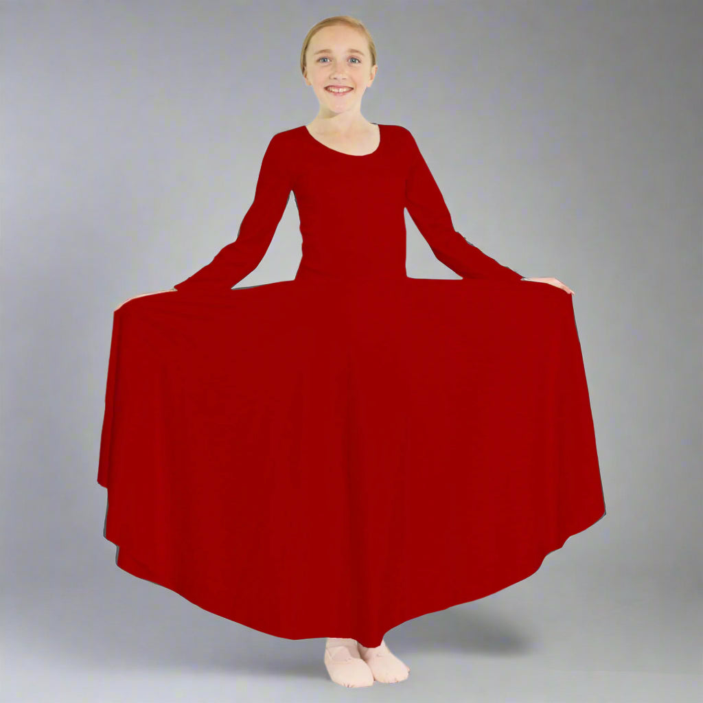 Danzcue Praise Full Length Long Sleeve Child Dance Dress - Cardinal
