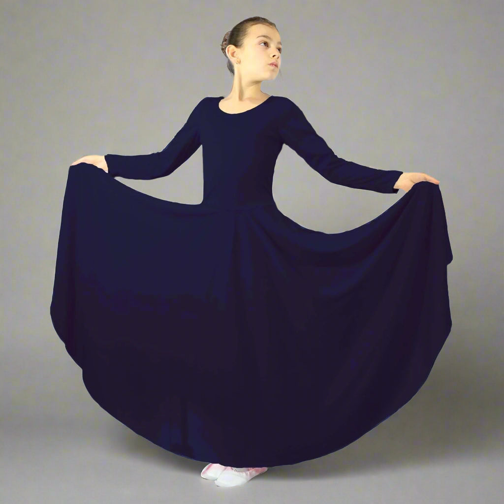 Danzcue Praise Full Length Long Sleeve Child Dance Dress - Navy