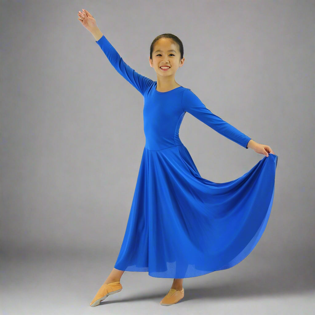 Danzcue Praise Full Length Long Sleeve Child Dance Dress - Bright Royal