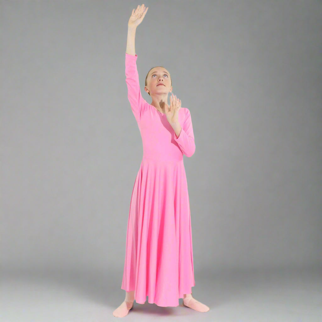 Danzcue Praise Full Length Long Sleeve Child Dance Dress - Pink
