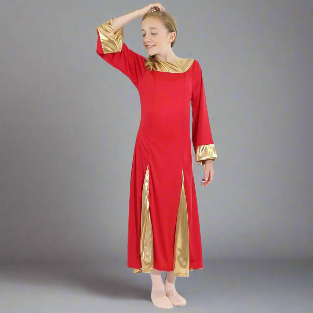 red and gold praise dance dress Abigail Red Gold Dance Dress/ Dance Dress/ Danza/ Worship Dress/ Ballet/  Lyrical/ Cristiana/ Wardrobe/ Outfit/ Tunic/ Tunica/ Vestido