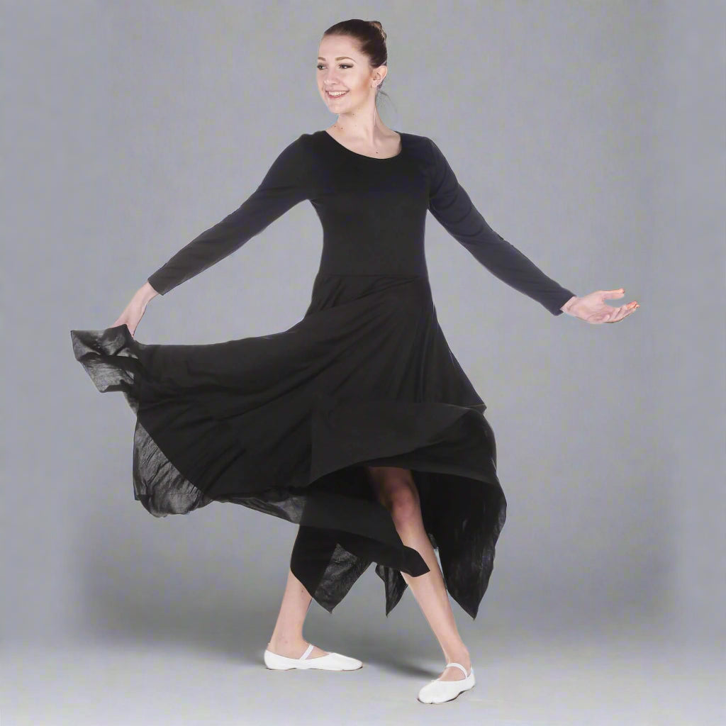 Danzcue Celebration of Spirit Long Sleeve Praise Dance Dress - Black