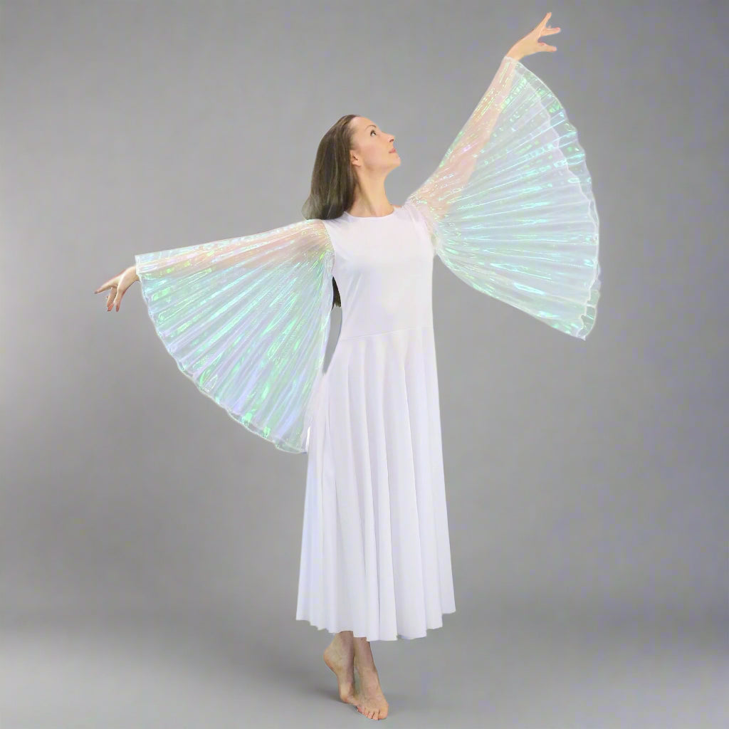 Danzcue Praise Dance Full Length Wing Sleeve Dress - White-White