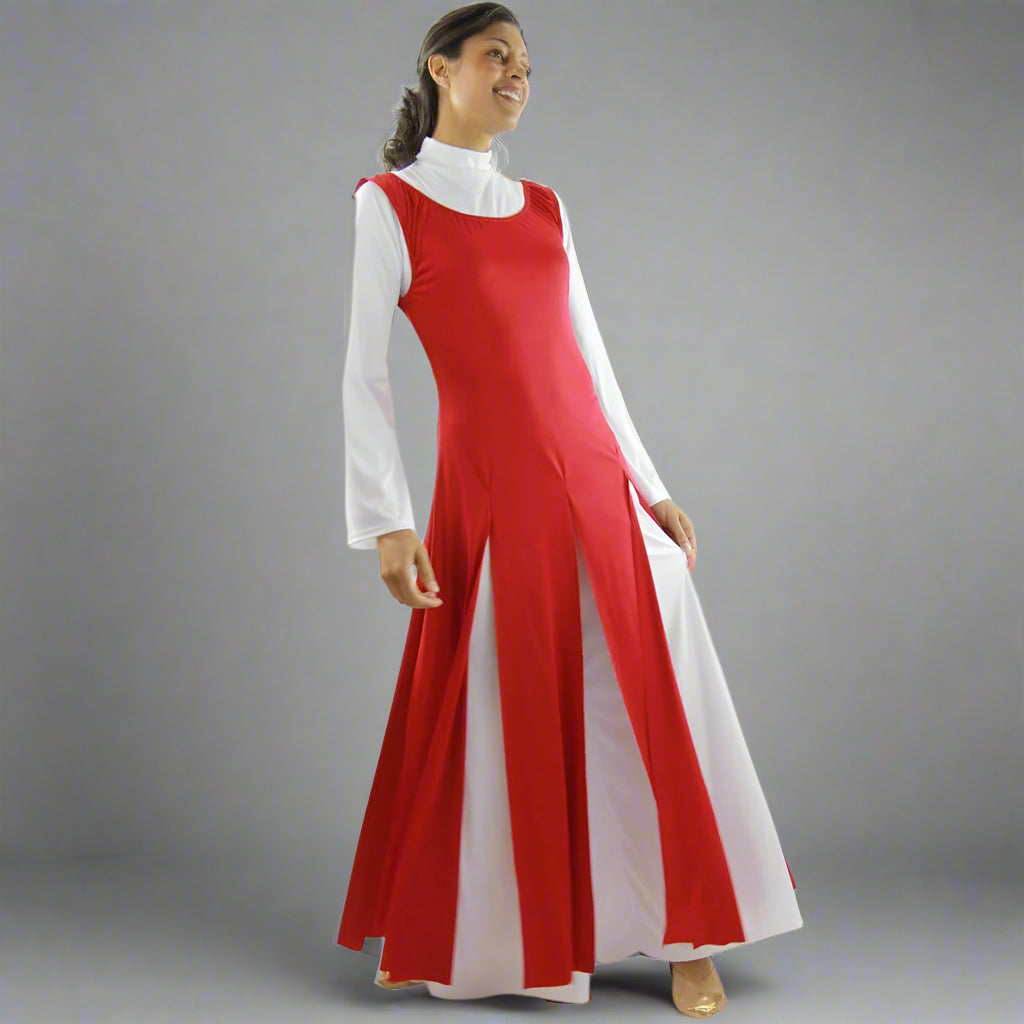 Danzcue Praise Dance Paneled Tunic (white dress not included) Scarlet / L-XL-Adult Danzcue Praise Dance Paneled Tunic (white dress not included) Scarlet / L-XL-Adult