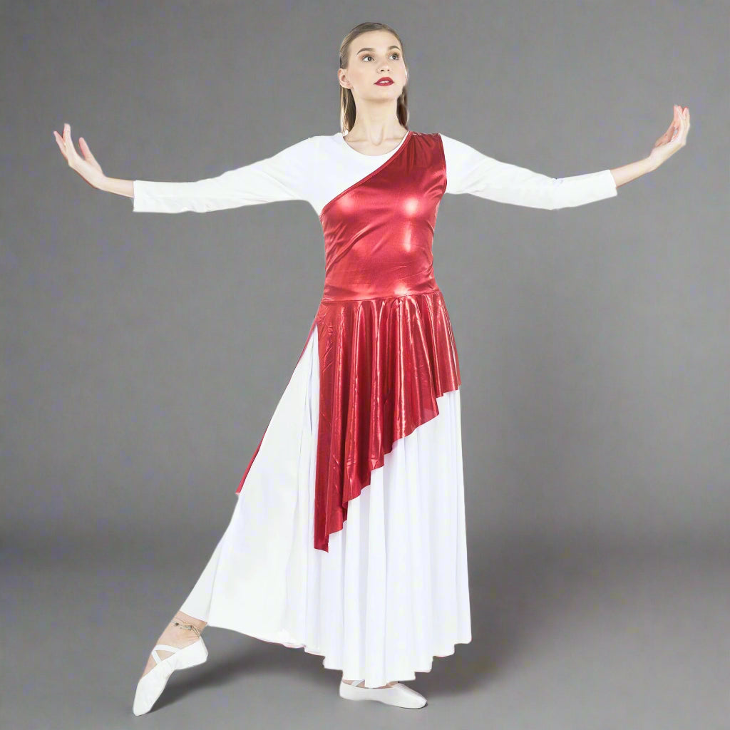 Danzcue Asymmetrical Praise Dance Tunic (dress not included) - Metallic Scarlet