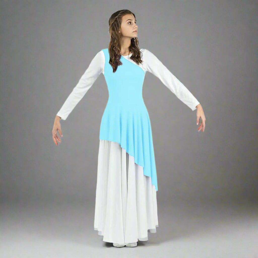 Danzcue Asymmetrical Praise Dance Tunic (dress not included) - Aqua Blue