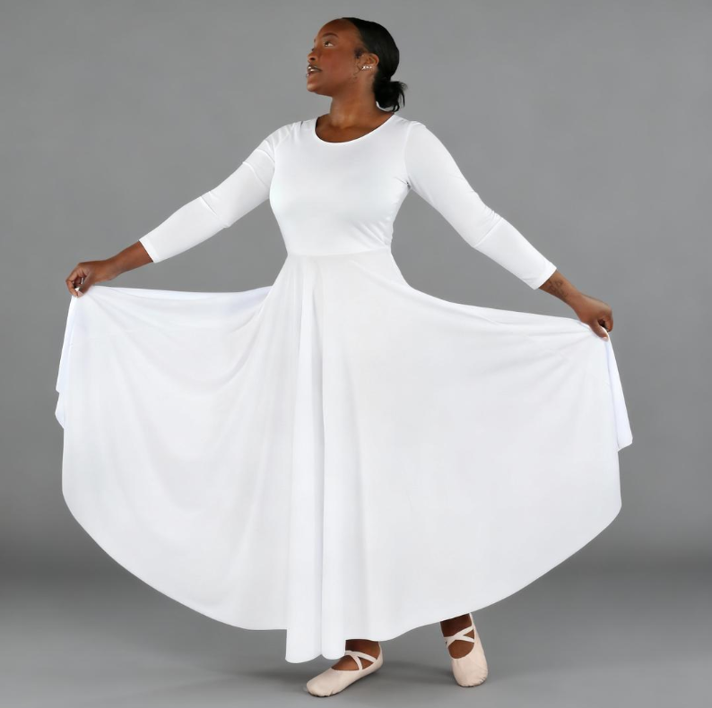 Danzcue Praise Full Length Long Sleeve Dance Dress White / L-Adult