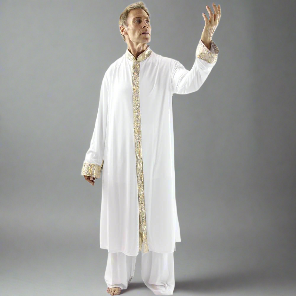 Metallic Trim Long Sleeve Mens Robe