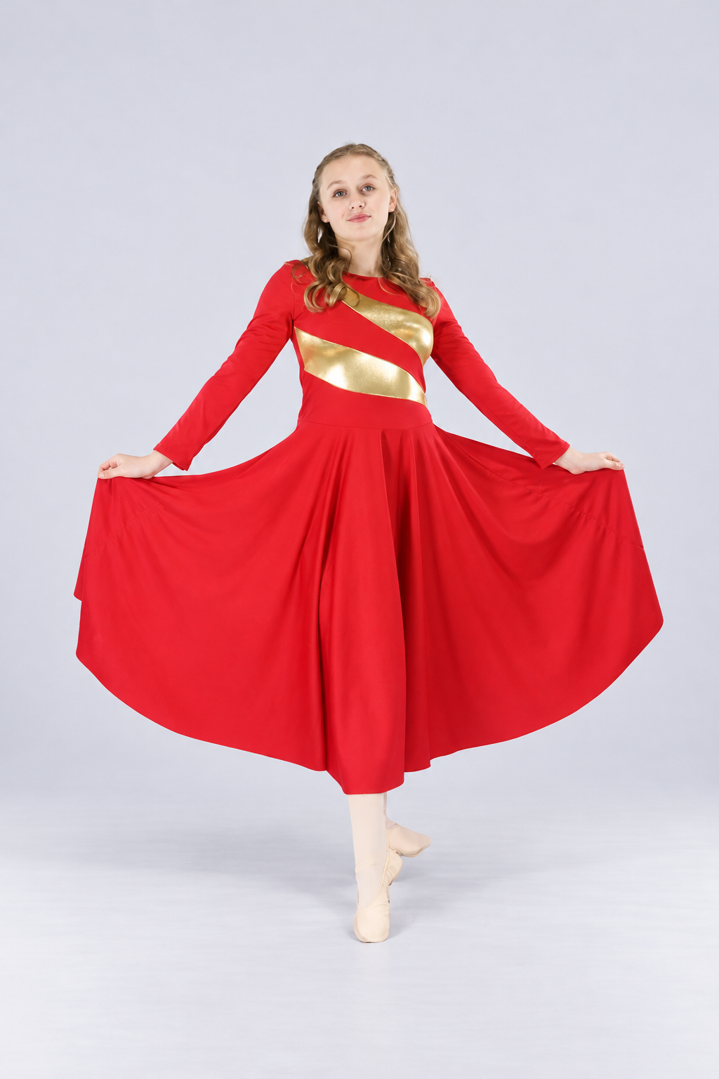 Girls' Long Sleeve Metallic Wave Praise Dance Dress