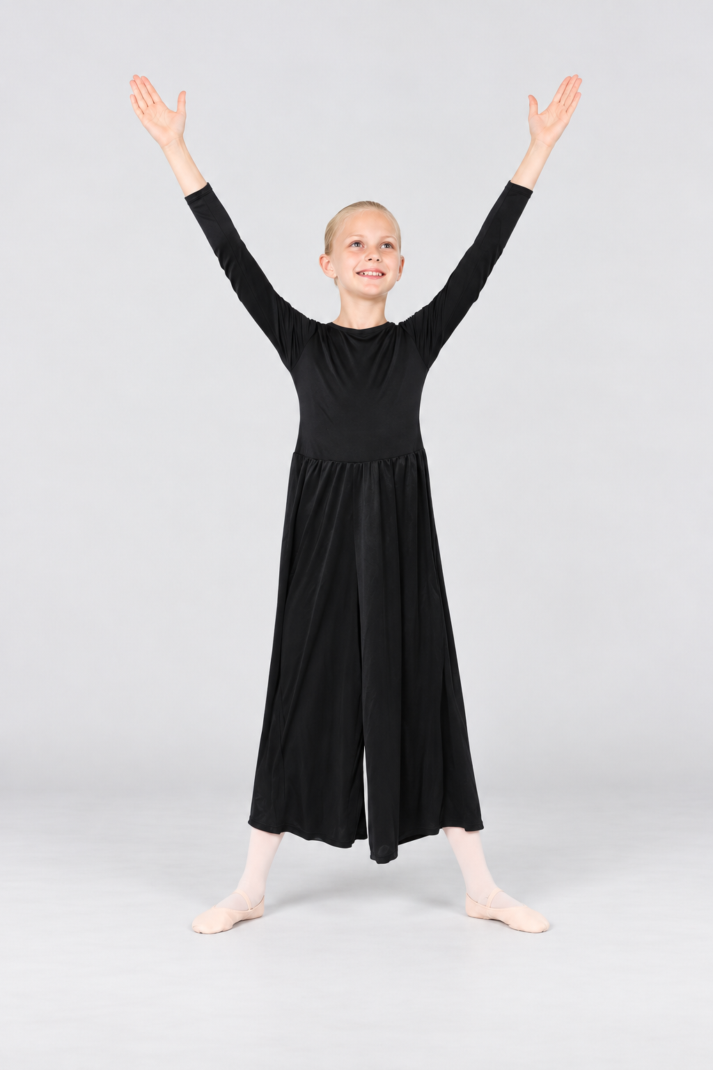 Girls' Long-Sleeve Gathered-Waist Praise Dance Jumpsuit