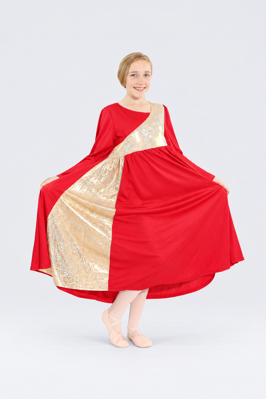 Girls' Asymmetrical Bell-Sleeve Praise Dance Dress