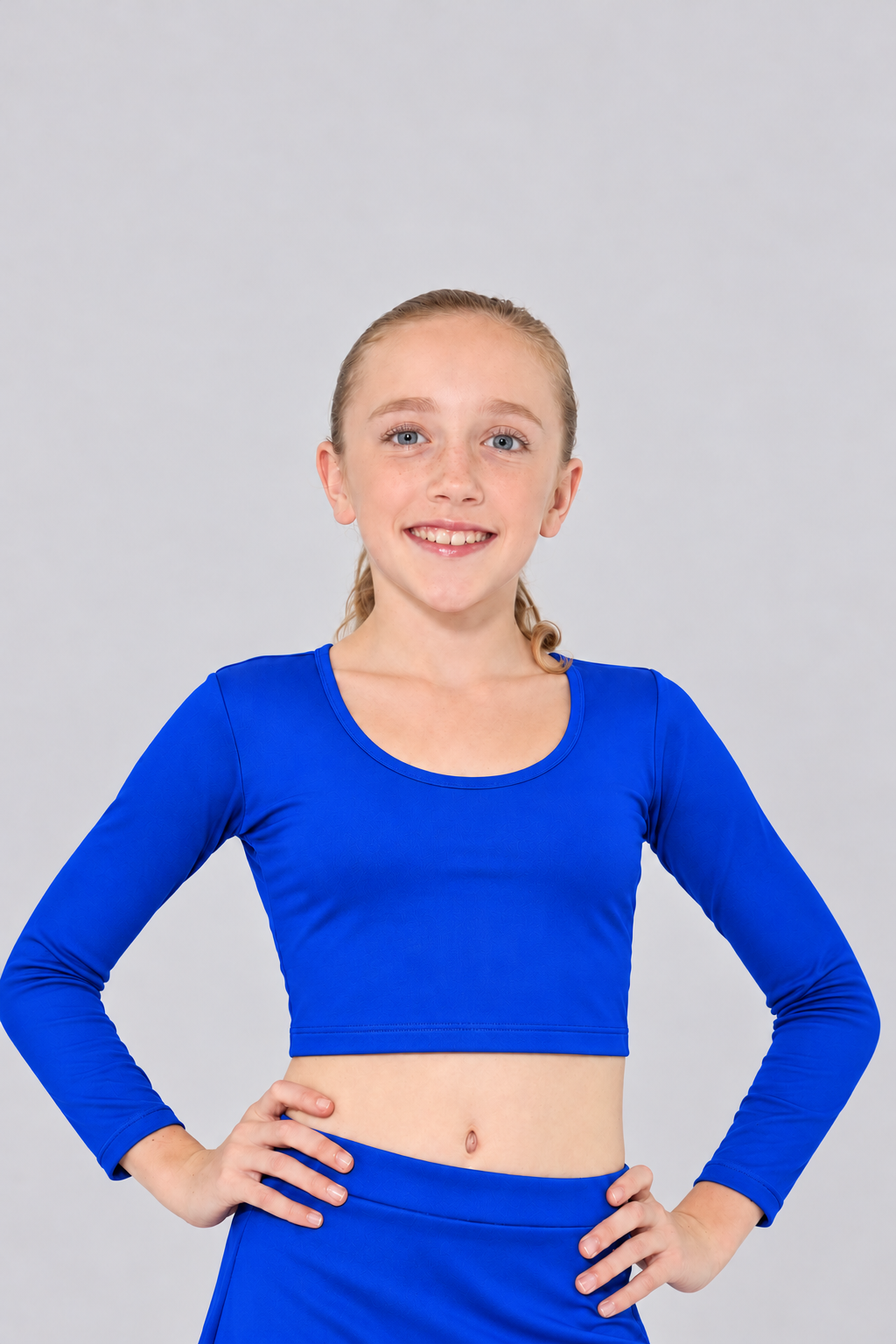 Girls' Long-Sleeve Scoop Neck Cheerleading Crop Top