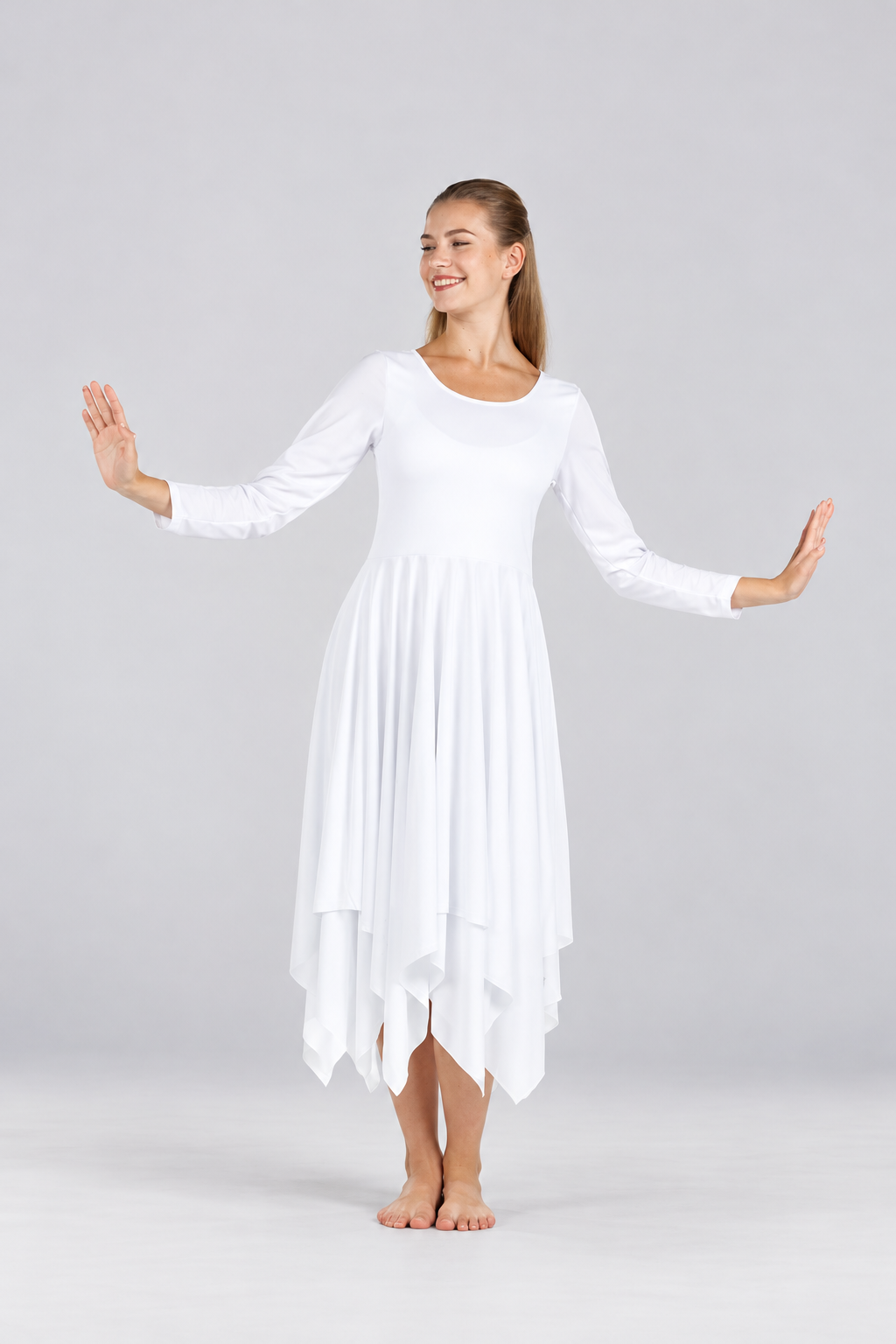 Women's Long-Sleeve Asymmetrical-Hem Praise Dance Dress