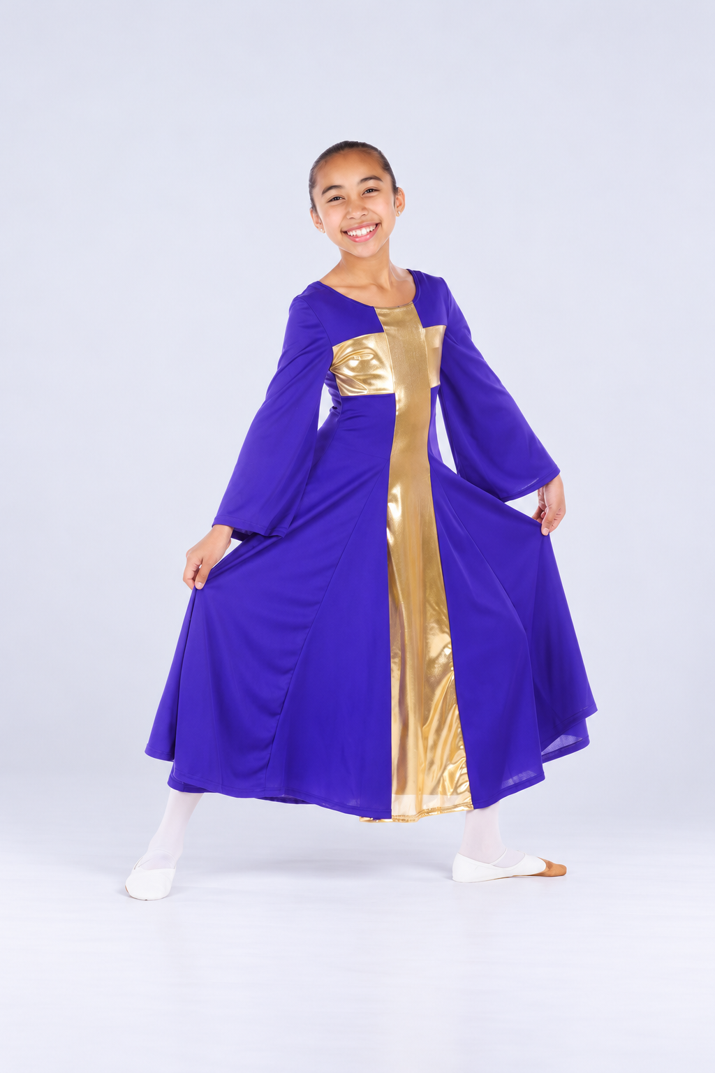 Girls' Metallic Cross-Panel Praise Dance Dress