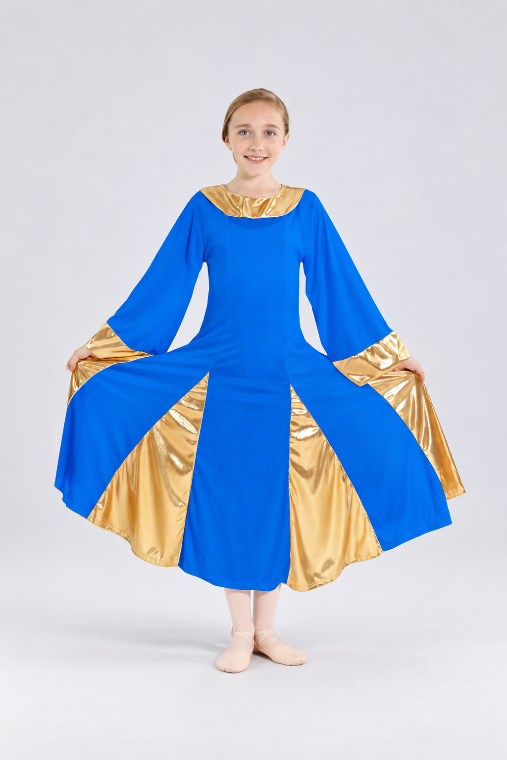 Girls' Metallic Panel Bell-Sleeve Praise Dance Dress