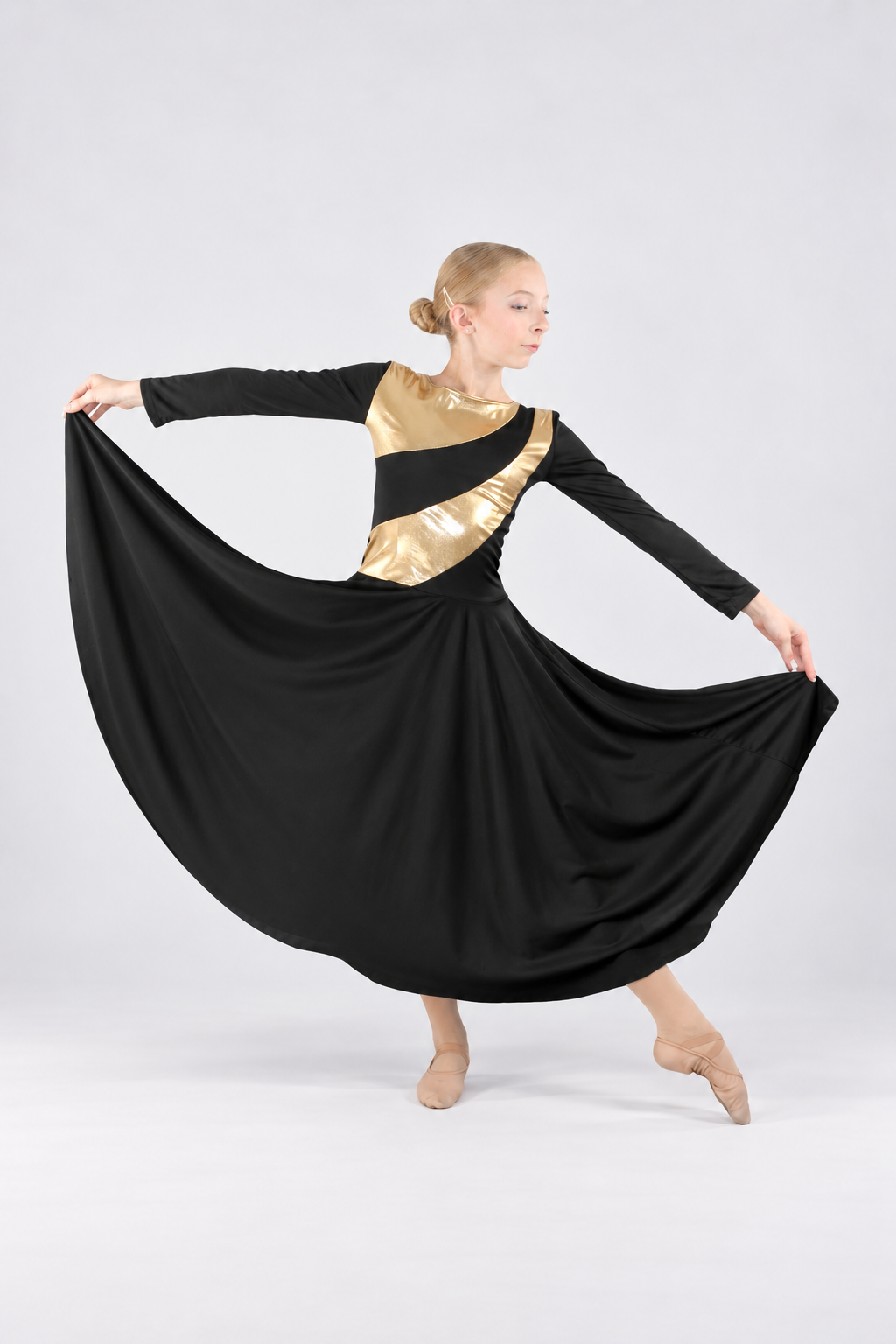 Girls' Metallic Asymmetrical Panel Praise Dance Dress