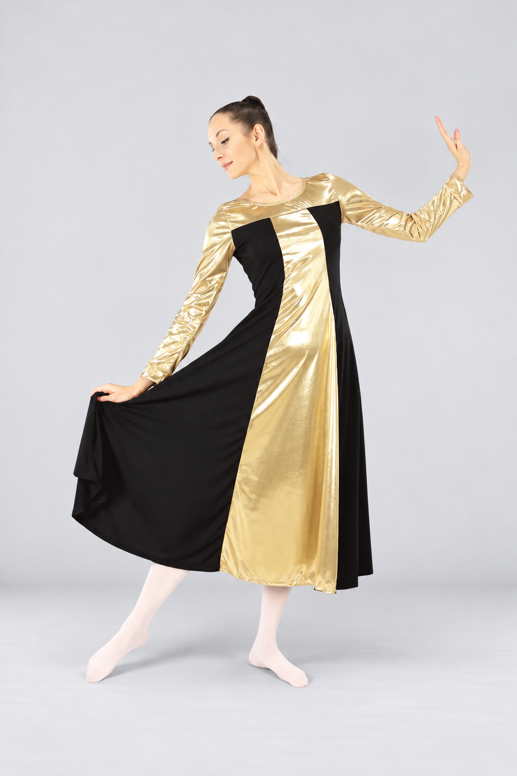 Women's Long-Sleeve Metallic Color-Block Praise Dance Dress