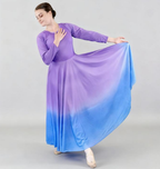 Danzcue Womens Praise Watercolor Long Sleeve Dance Dress