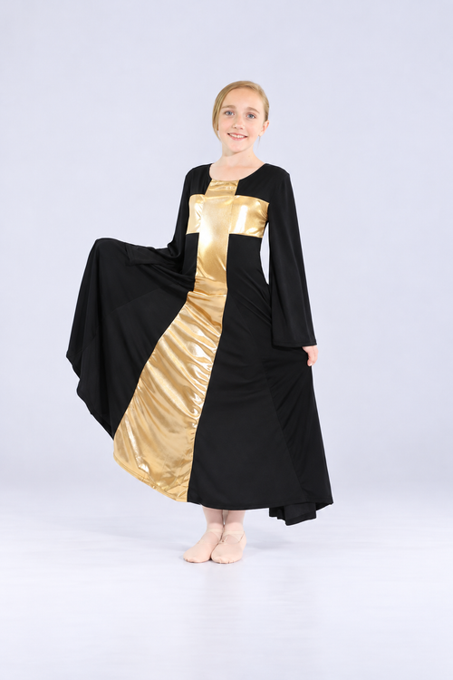 Girls' Metallic Cross-Panel Praise Dance Dress