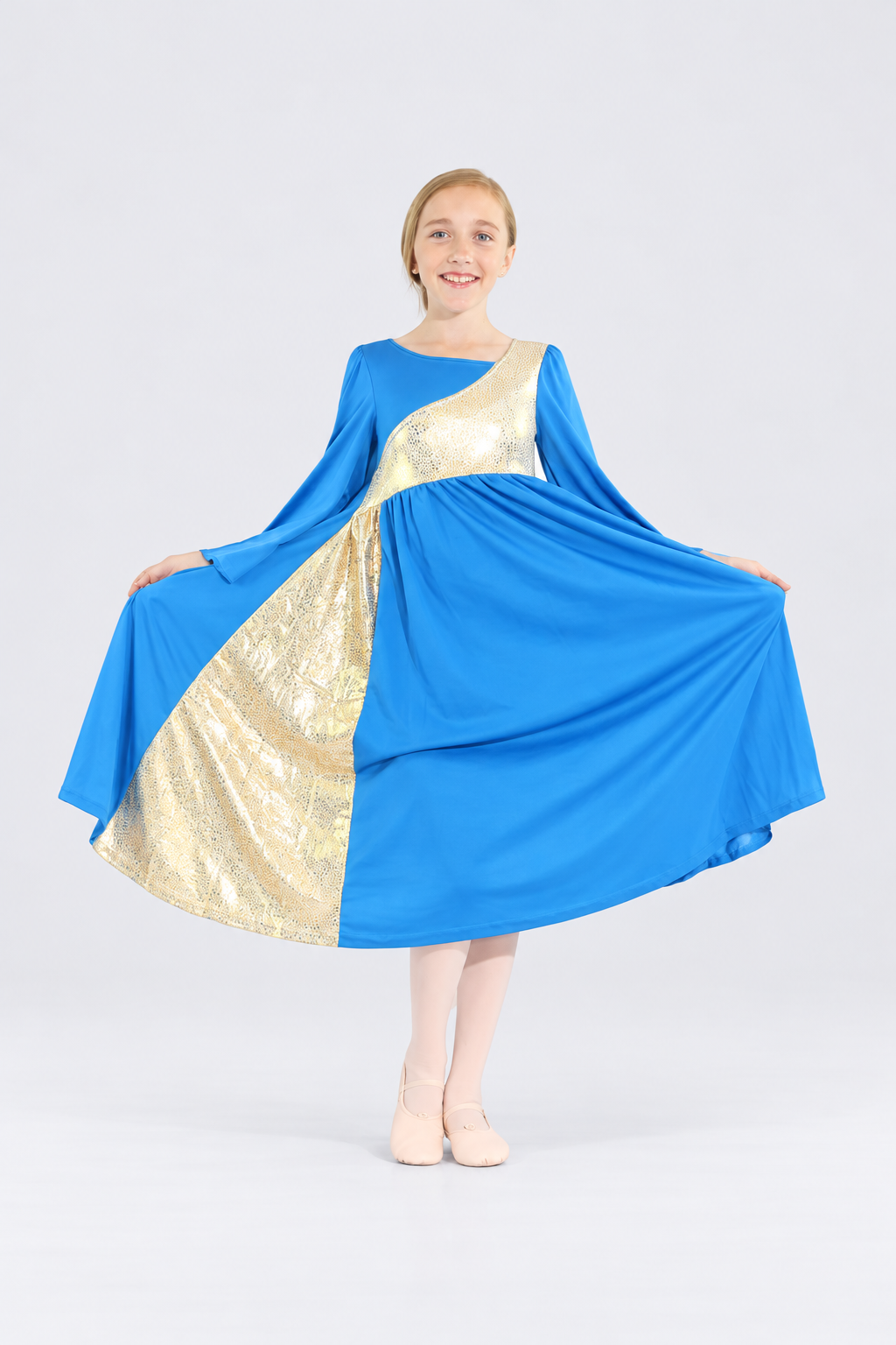 Girls' Asymmetrical Bell-Sleeve Praise Dance Dress