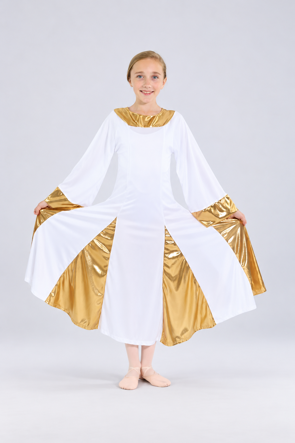 Girls' Metallic Panel Bell-Sleeve Praise Dance Dress