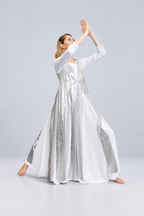 Women's Tie-Front Split-Panel Metallic Praise Dance Tunic