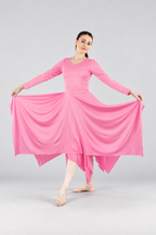 Women's Long-Sleeve Asymmetrical-Hem Praise Dance Dress