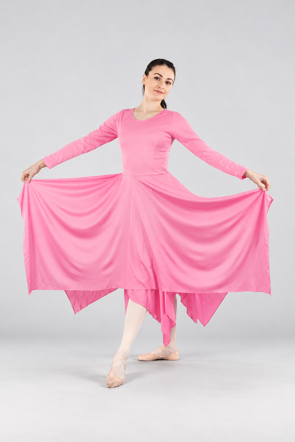 Women's Long-Sleeve Asymmetrical-Hem Praise Dance Dress
