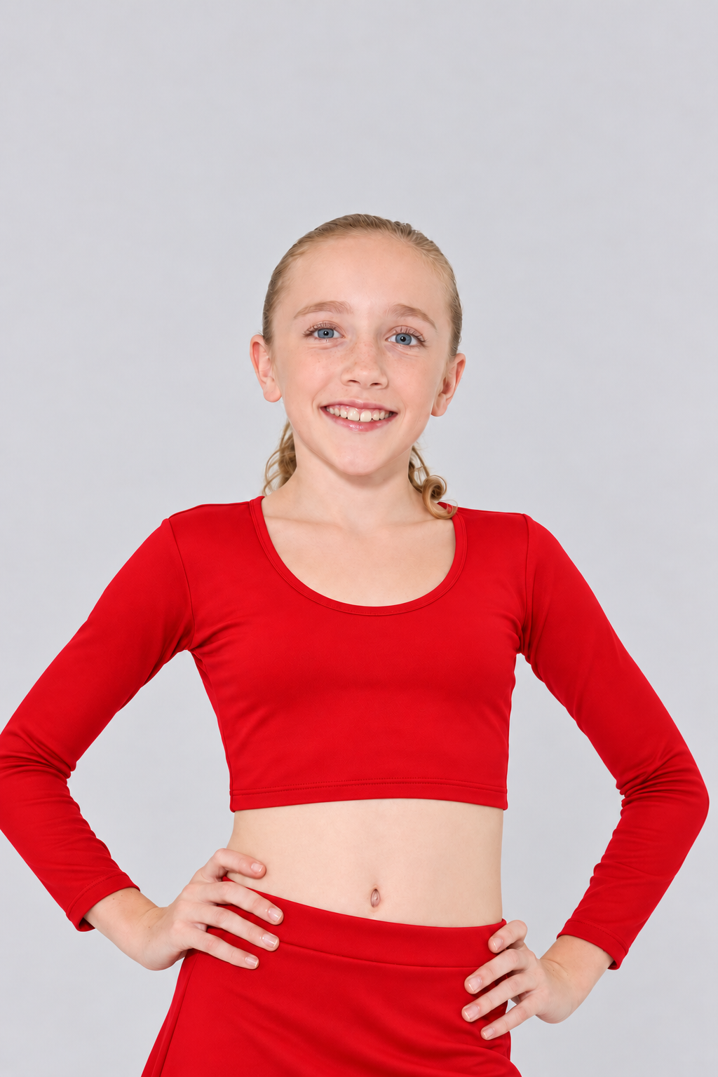 Girls' Long-Sleeve Scoop Neck Cheerleading Crop Top