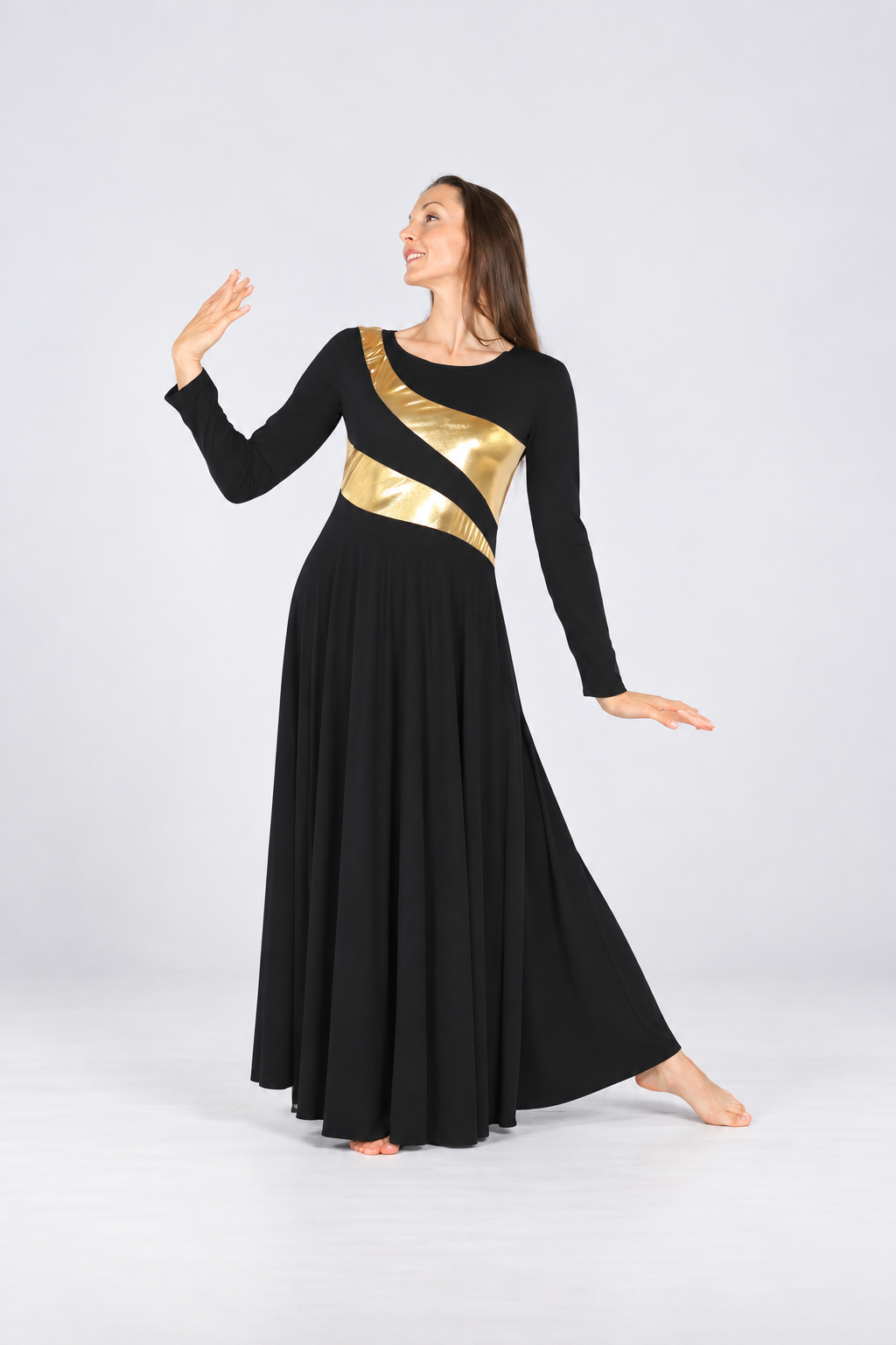 Women's Long Sleeve Metallic Wave Praise Dance Dress