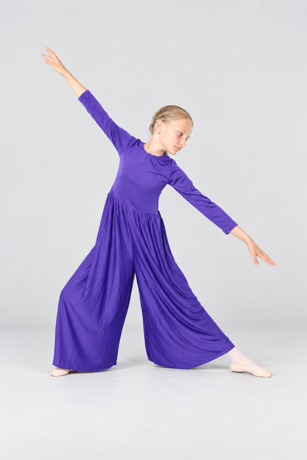 Girls' Long-Sleeve Gathered-Waist Praise Dance Jumpsuit