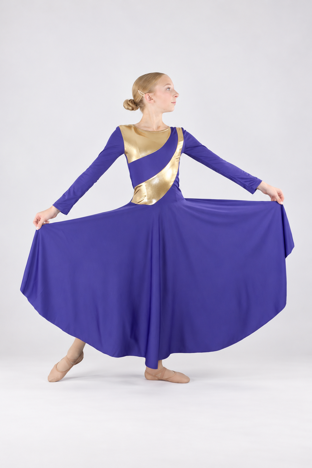Girls' Metallic Asymmetrical Panel Praise Dance Dress