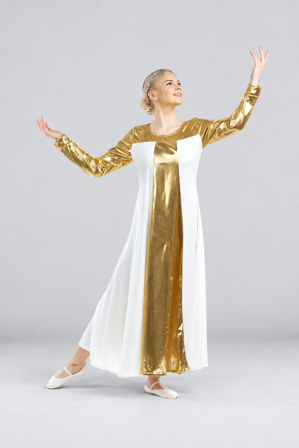 Women's Long-Sleeve Metallic Color-Block Praise Dance Dress