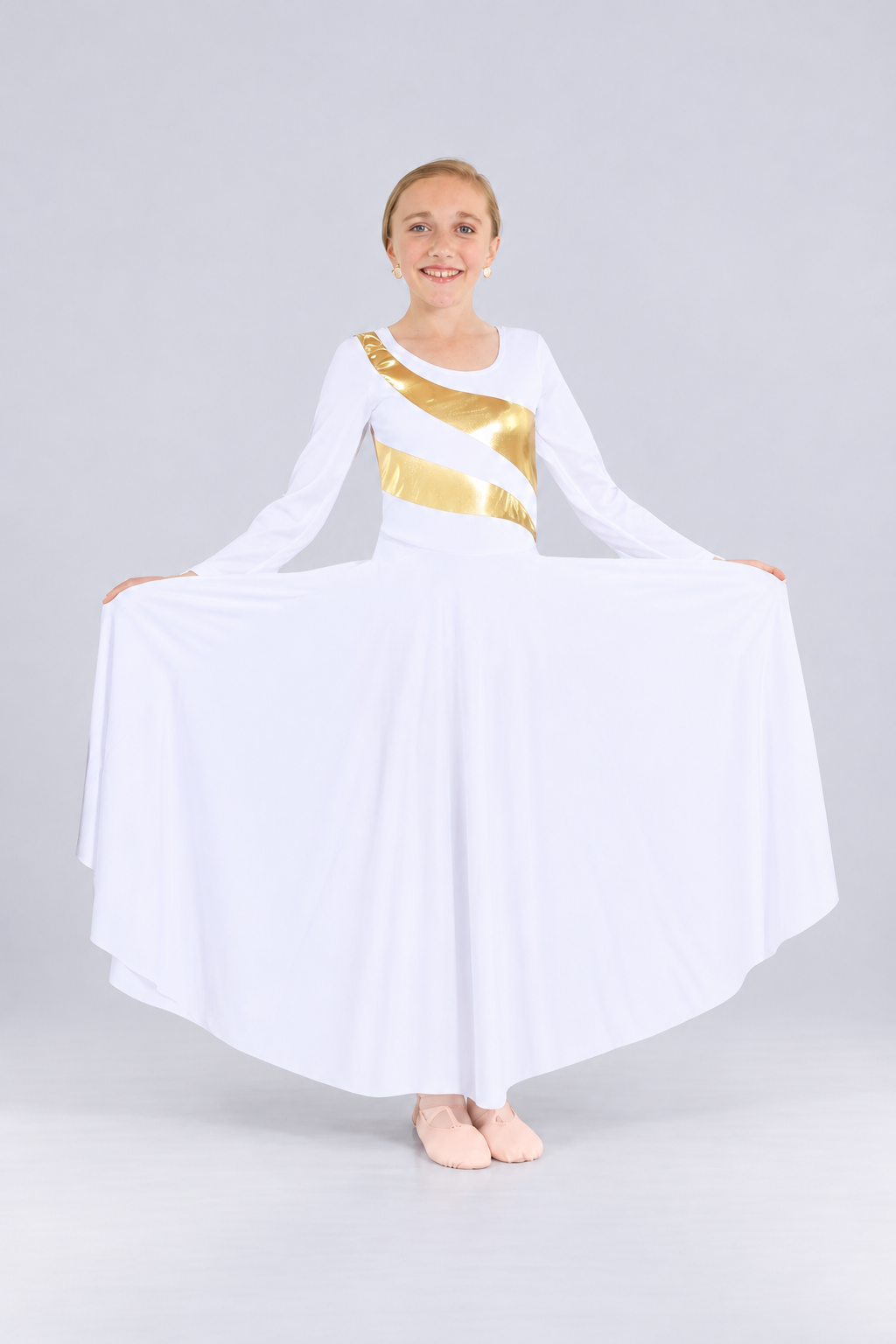 Girls' Long Sleeve Metallic Wave Praise Dance Dress