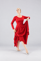 Women's Long-Sleeve Asymmetrical-Hem Praise Dance Dress