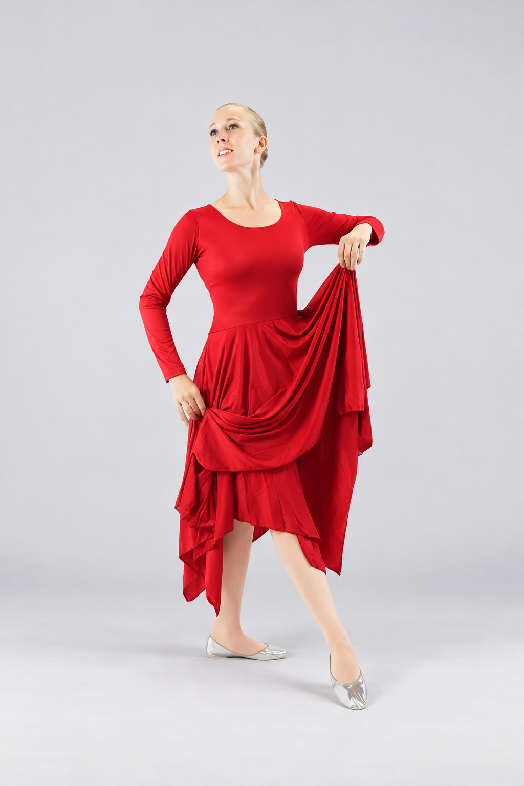 Women's Long-Sleeve Asymmetrical-Hem Praise Dance Dress