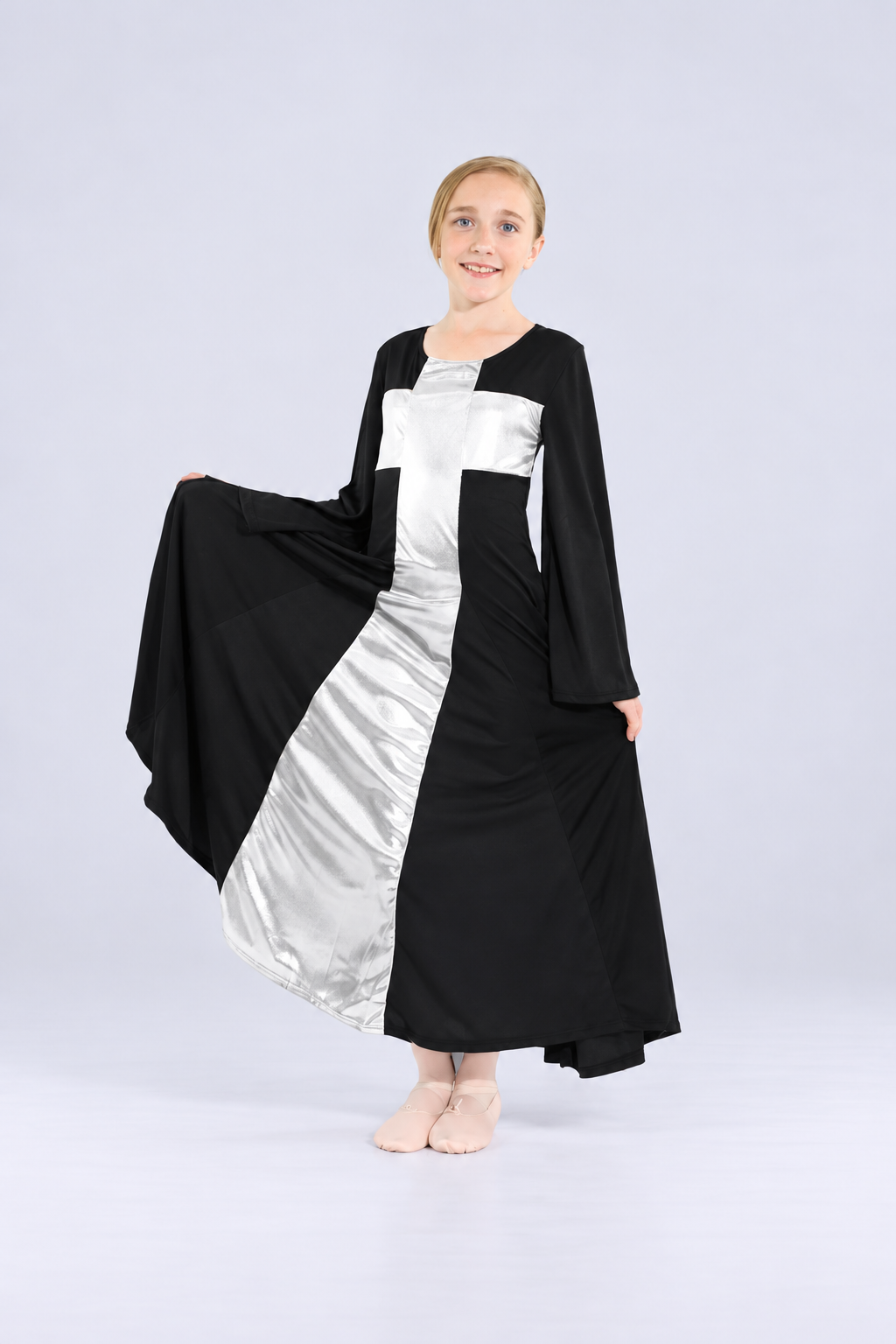 Girls' Metallic Cross-Panel Praise Dance Dress