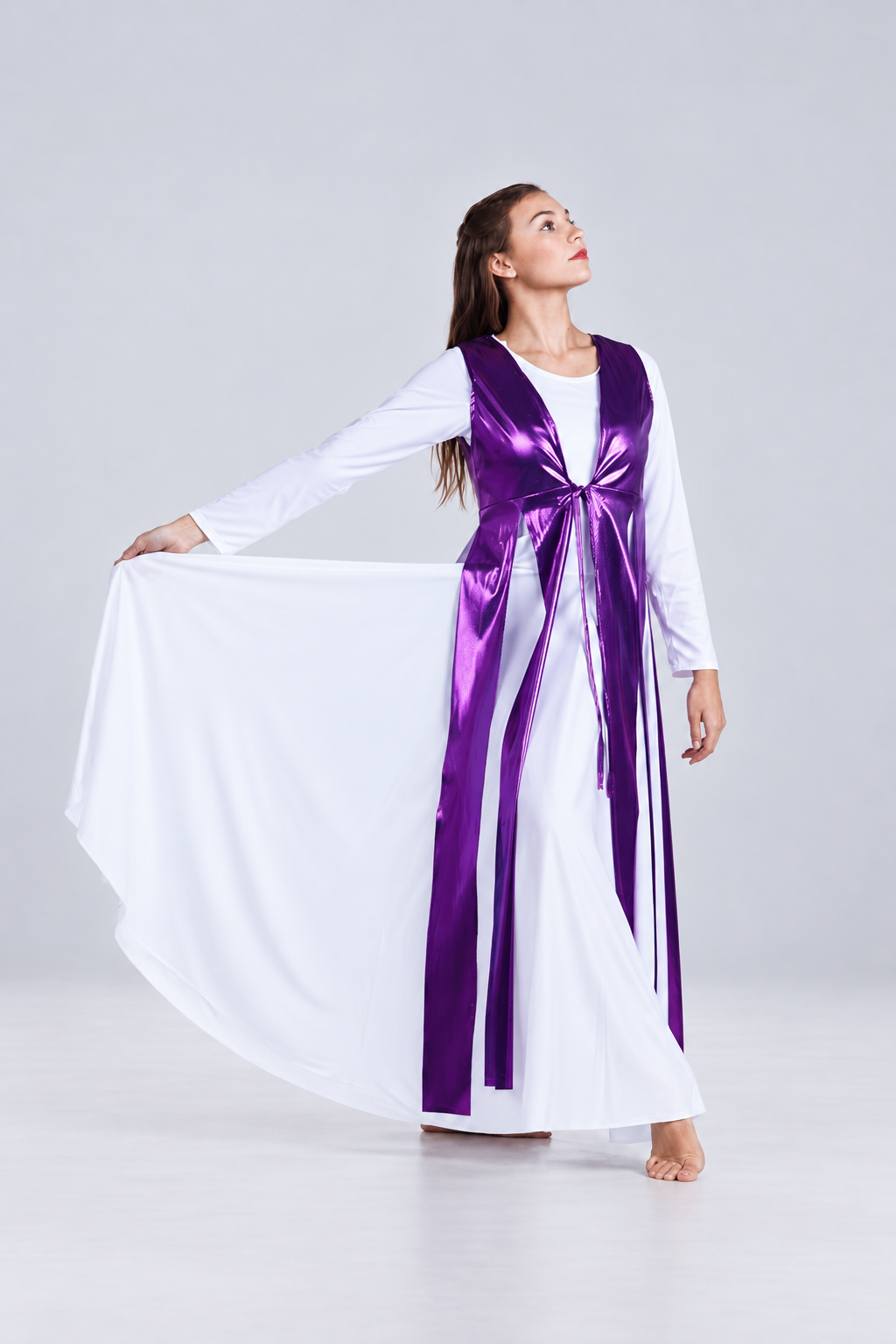 Women's Tie-Front Split-Panel Metallic Praise Dance Tunic