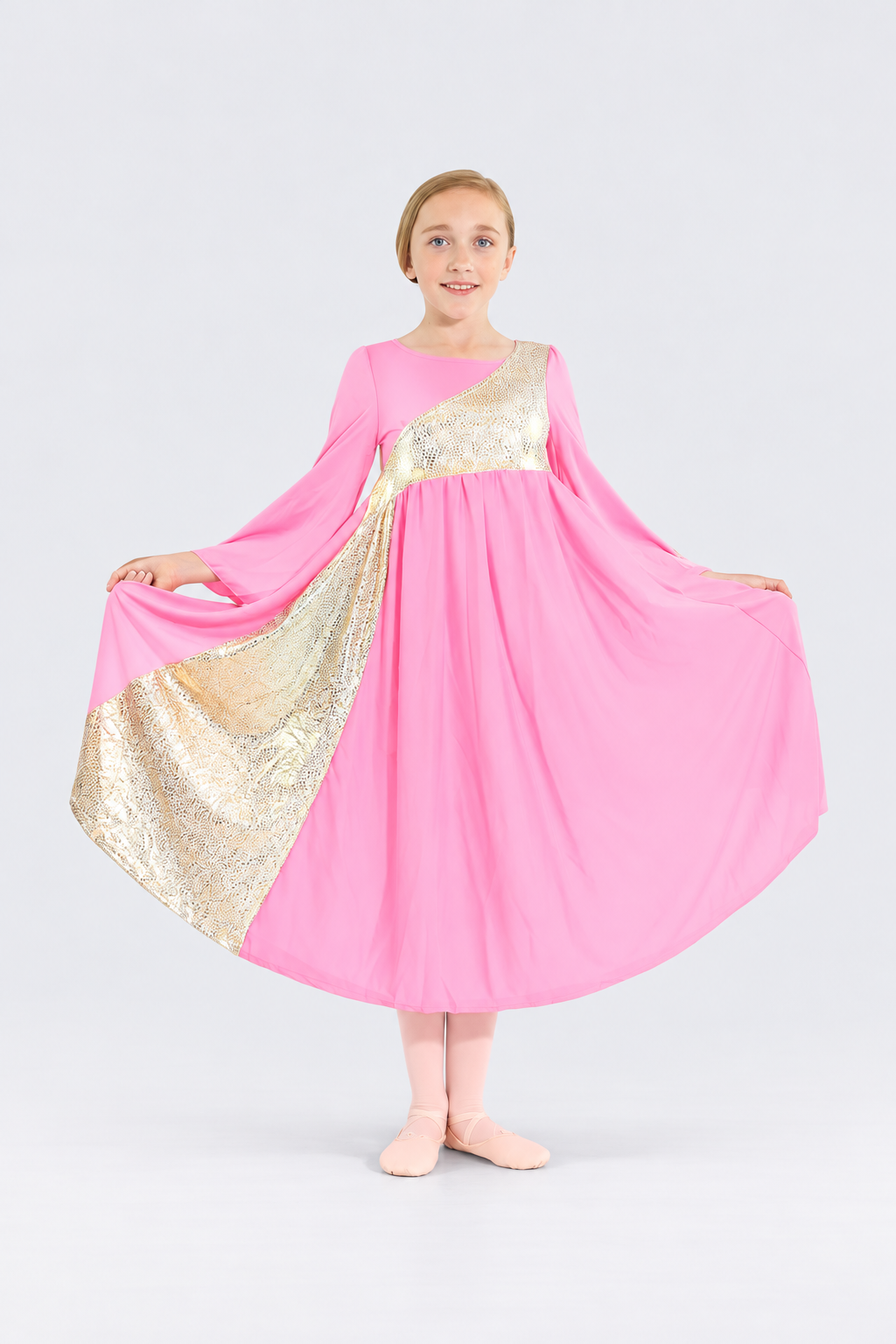 Girls' Asymmetrical Bell-Sleeve Praise Dance Dress
