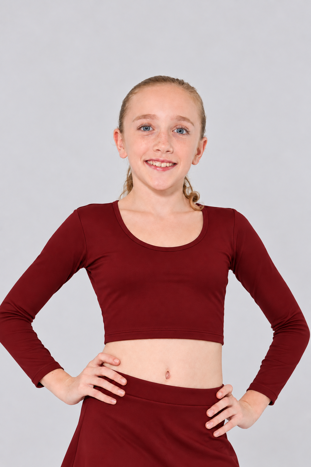 Girls' Long-Sleeve Scoop Neck Cheerleading Crop Top