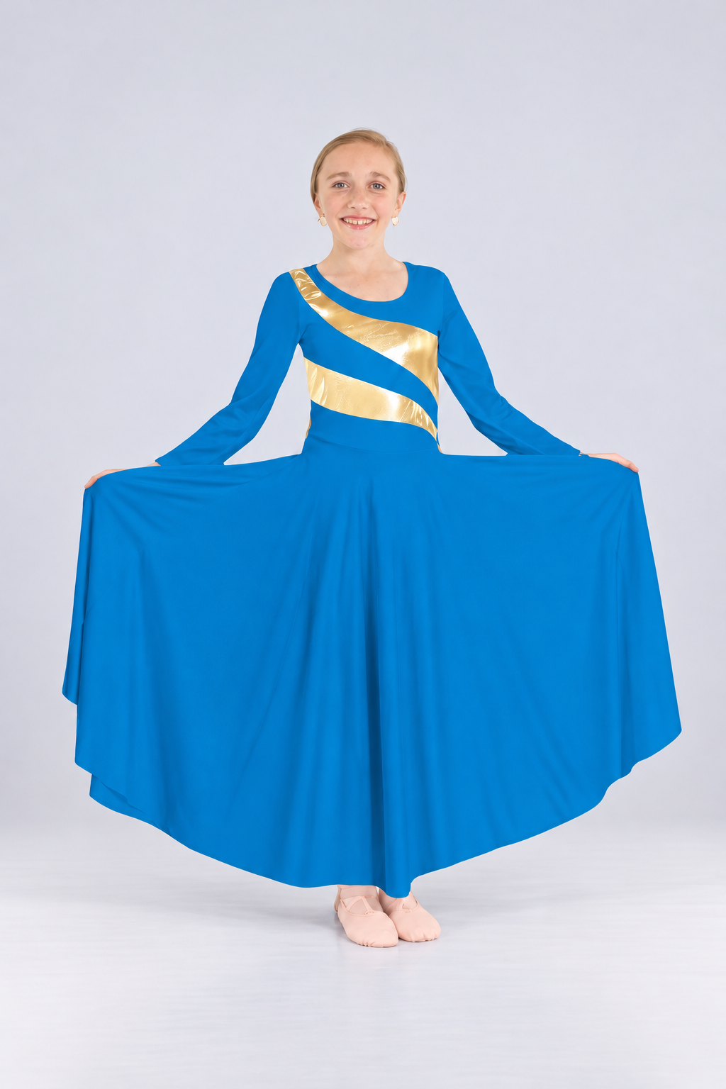 Girls' Long Sleeve Metallic Wave Praise Dance Dress