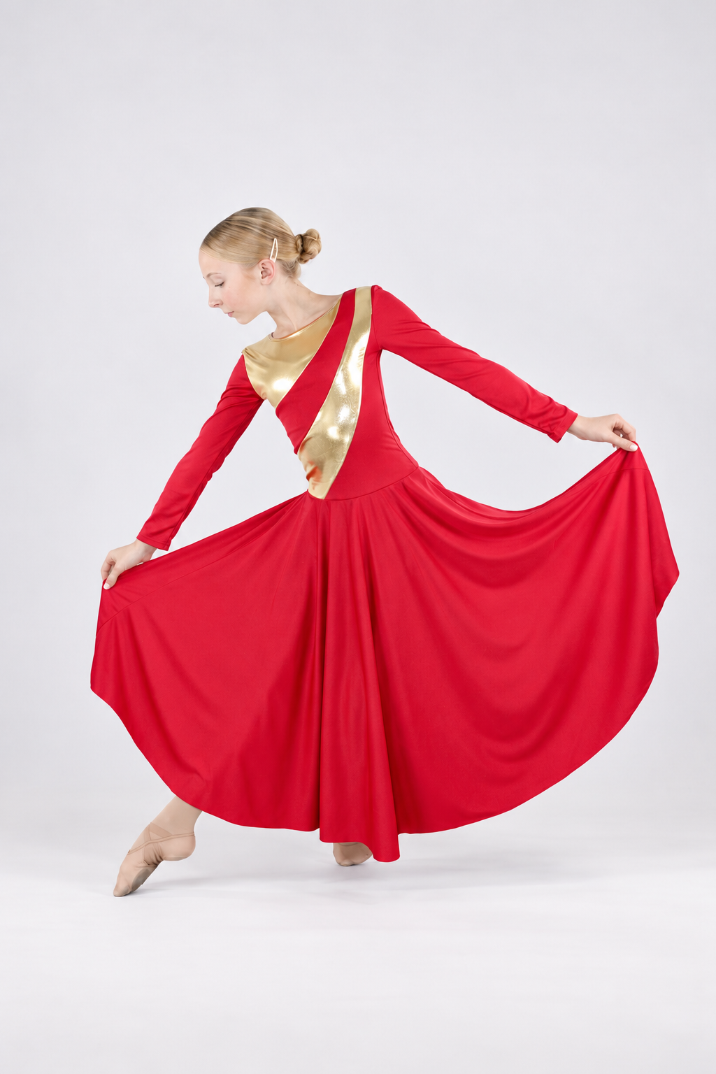 Girls' Metallic Asymmetrical Panel Praise Dance Dress